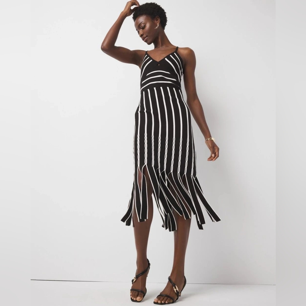 WHBM Halter Sweater Dress with Fringe in Black and White Size Medium